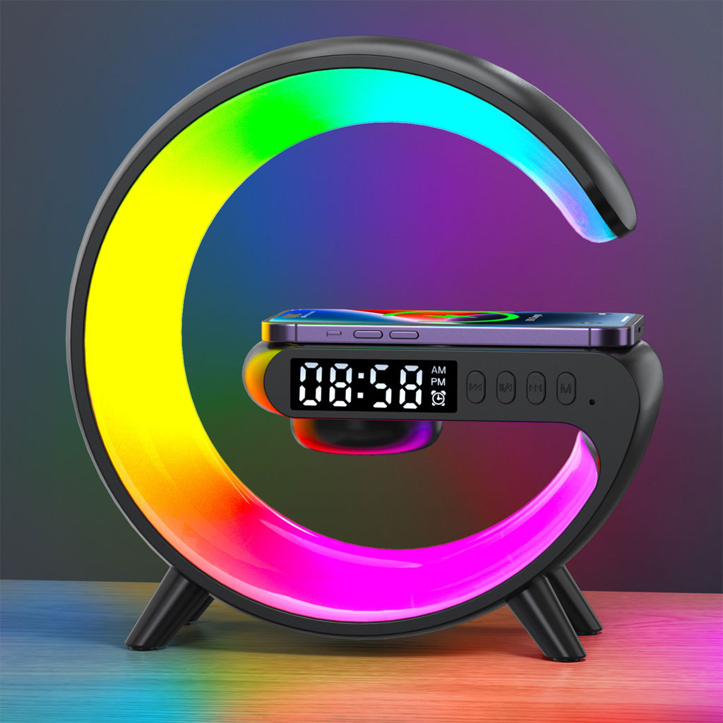 Réveil intelligente type G Bluetooth chargement sans fil haut-parleur RGB lumineuses - Noir 2