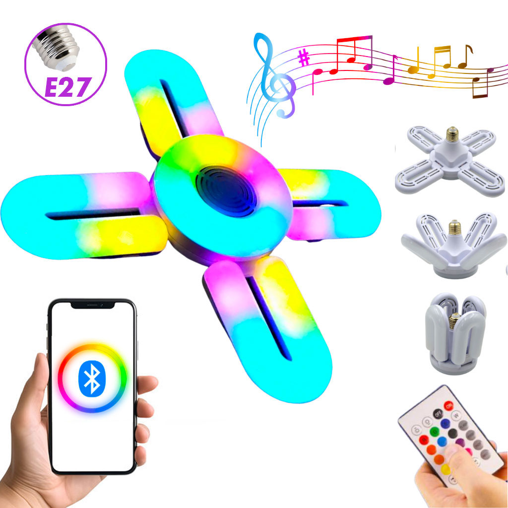 Ampoule RGB pliante haut-parleur Bluetooth, télécommande E27,48W 1