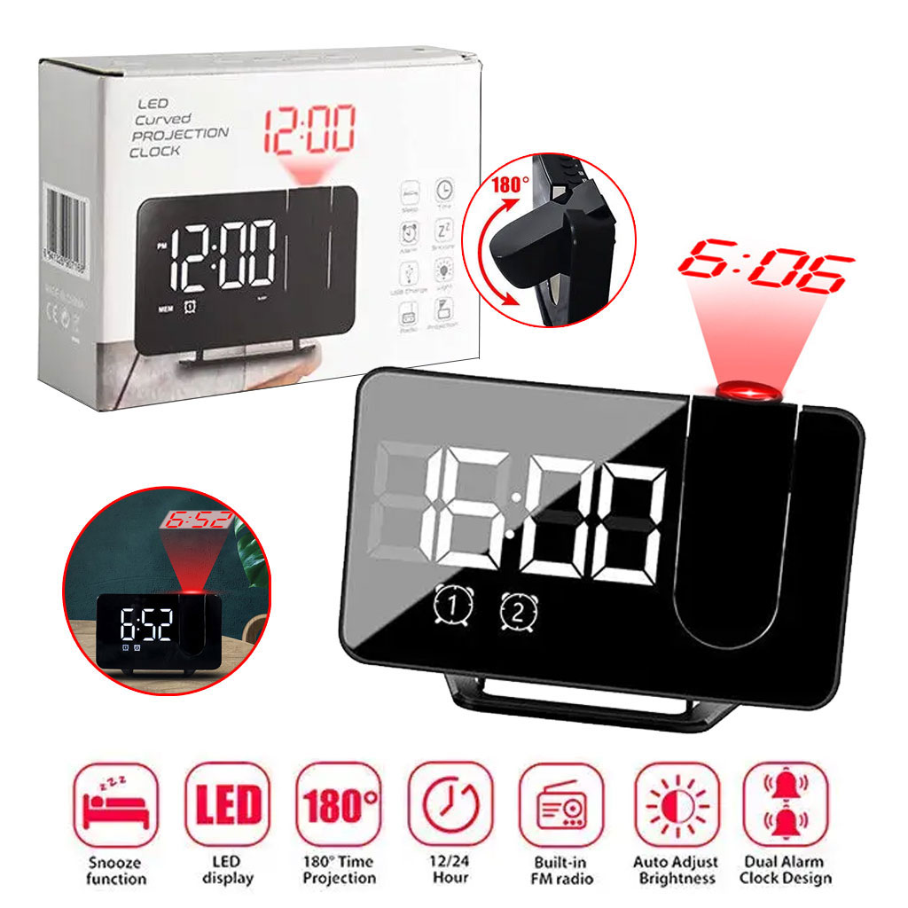 Réveil LED numérique Intelligent avec projection Et radio FM et téléphone charge USB 1