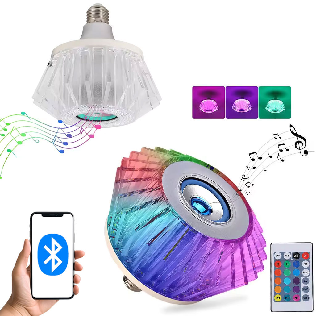 Ampoule musicale LED haut-parleur intégré Crystal Avec Bluetooth et télécommande 24W 2