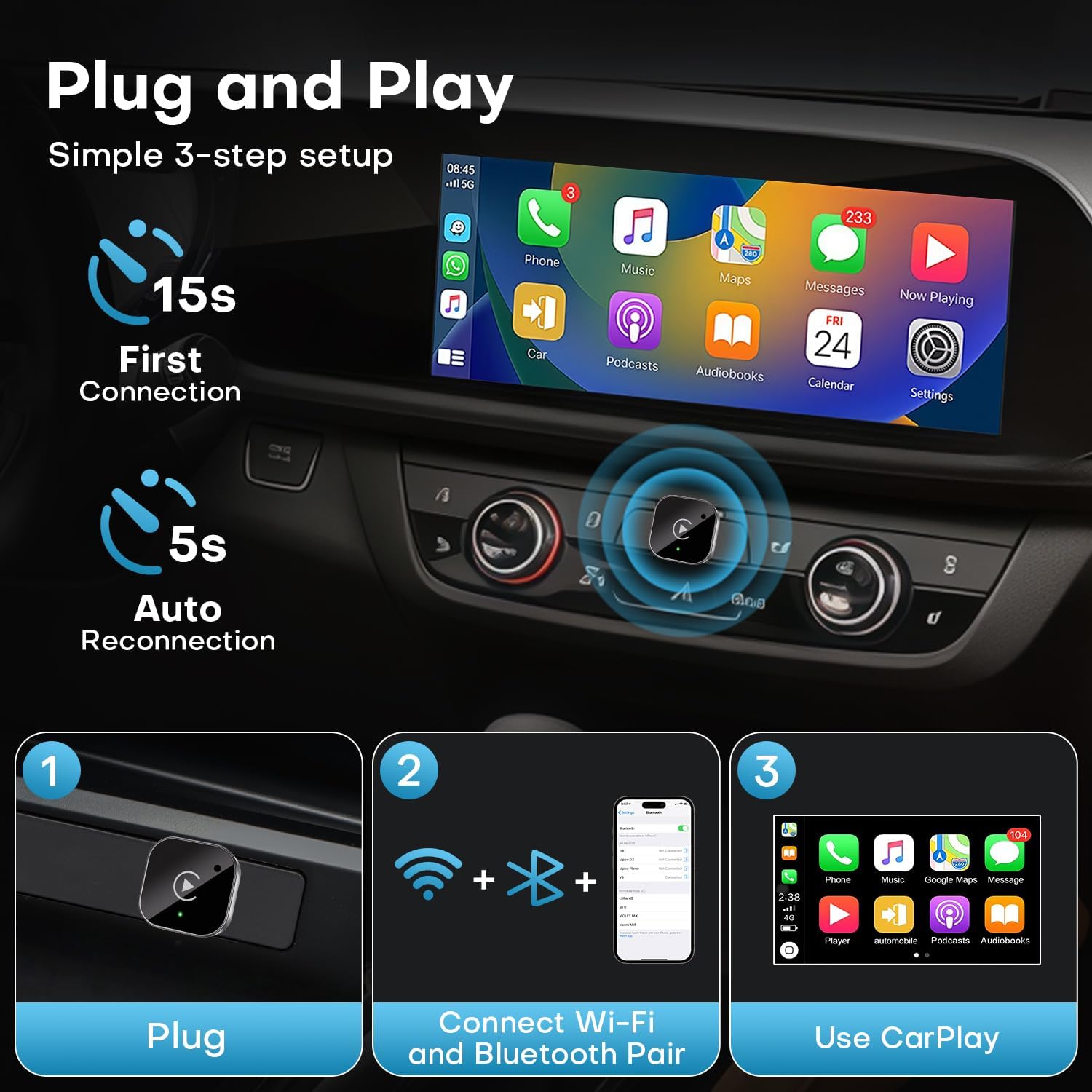 Adaptateur Sans Fil CarPlay et Android Auto pour Voitures - محول السيارة الذكي 2 في 1 7