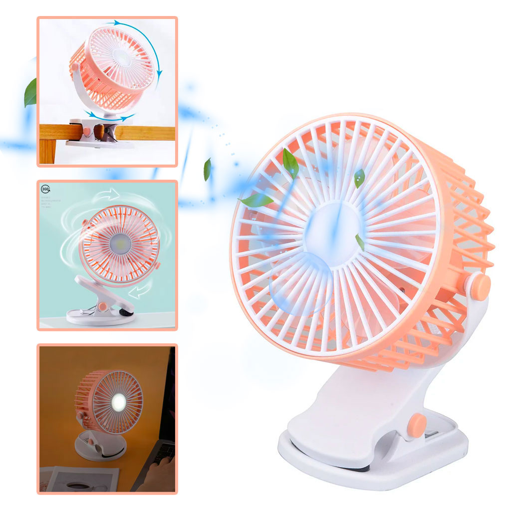 Ventilateur de bureau portable à pince réglable à 360°, rechargeable via USB 1
