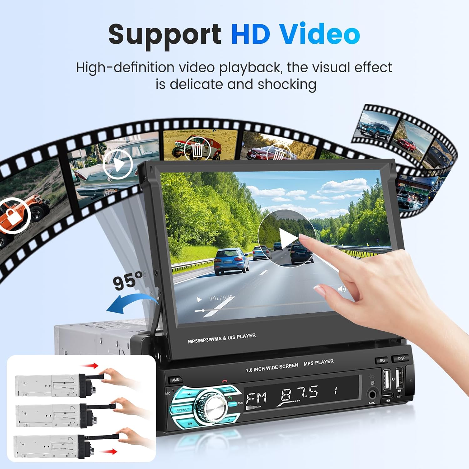 Autoradio Rétractable Tactile 7 Pouces Wireless CarPlay Android Auto 32+2GB - راديو السيارة الذكي بنظام أندرويد وشاشة 7 بوصة قابلة للطي - 4
