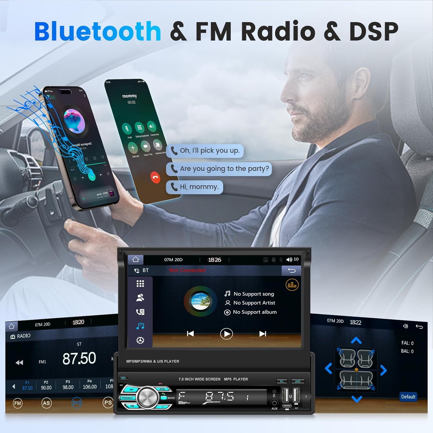 Autoradio Rétractable Tactile 7 Pouces Wireless CarPlay Android Auto 32+2GB - راديو السيارة الذكي بنظام أندرويد وشاشة 7 بوصة قابلة للطي - 6