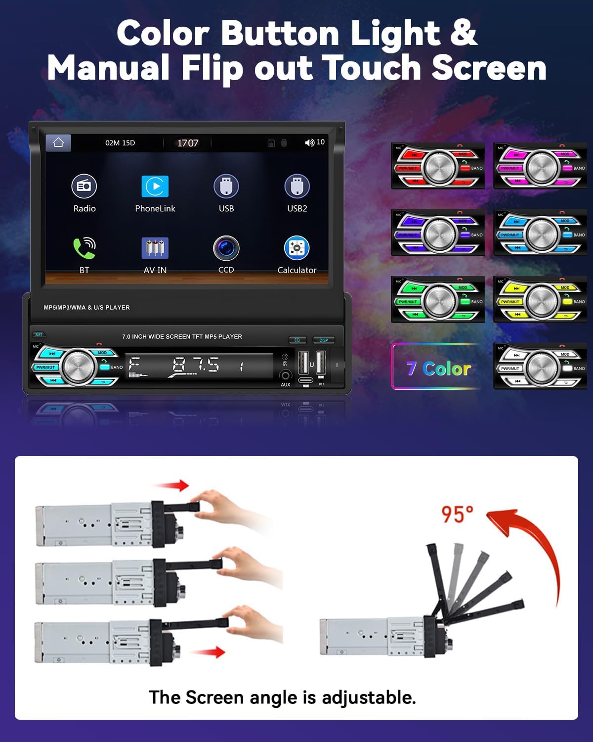 Autoradio Rétractable Tactile 7 Pouces Wireless CarPlay Android Auto 32+2GB - راديو السيارة الذكي بنظام أندرويد وشاشة 7 بوصة قابلة للطي - 9