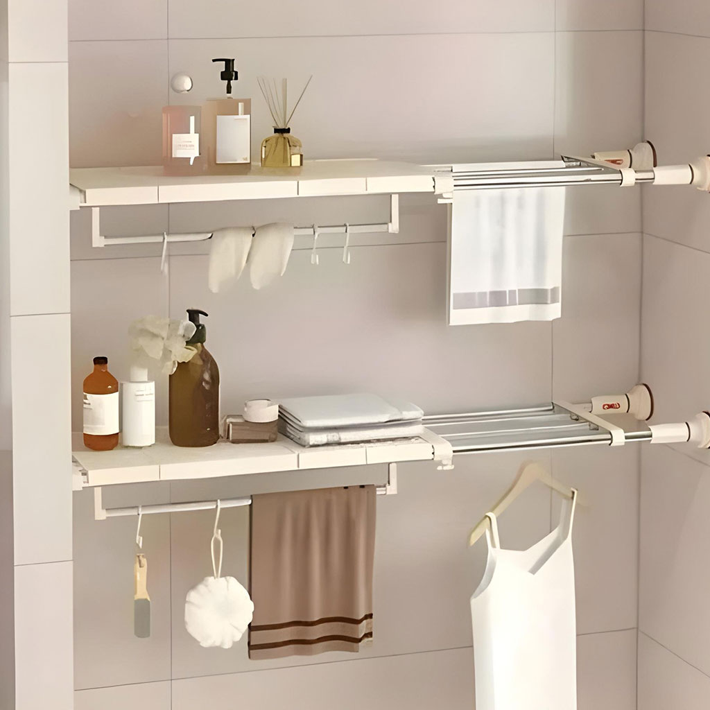Étagère de placard mural extensible tuyau télescopique 1Pcs - رف خزانة حائط قابل للتمديد مزود بأنبوب تلسكوبي - 7