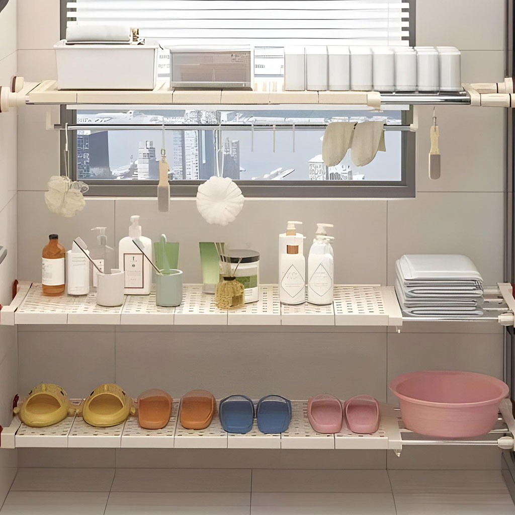 Étagère de placard mural extensible tuyau télescopique 1Pcs - رف خزانة حائط قابل للتمديد مزود بأنبوب تلسكوبي 6