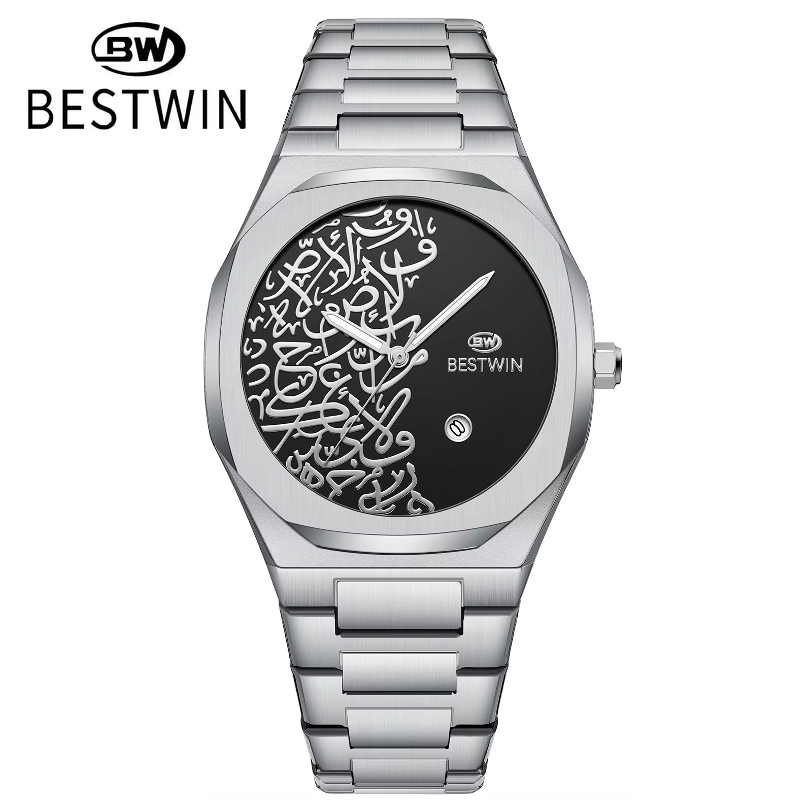 Montre Élégante avec Cadran en Calligraphie Arabe (3D Relief) - ساعة يد كلاسيكية بالخط العربي ثلاثي الأبعاد - 12