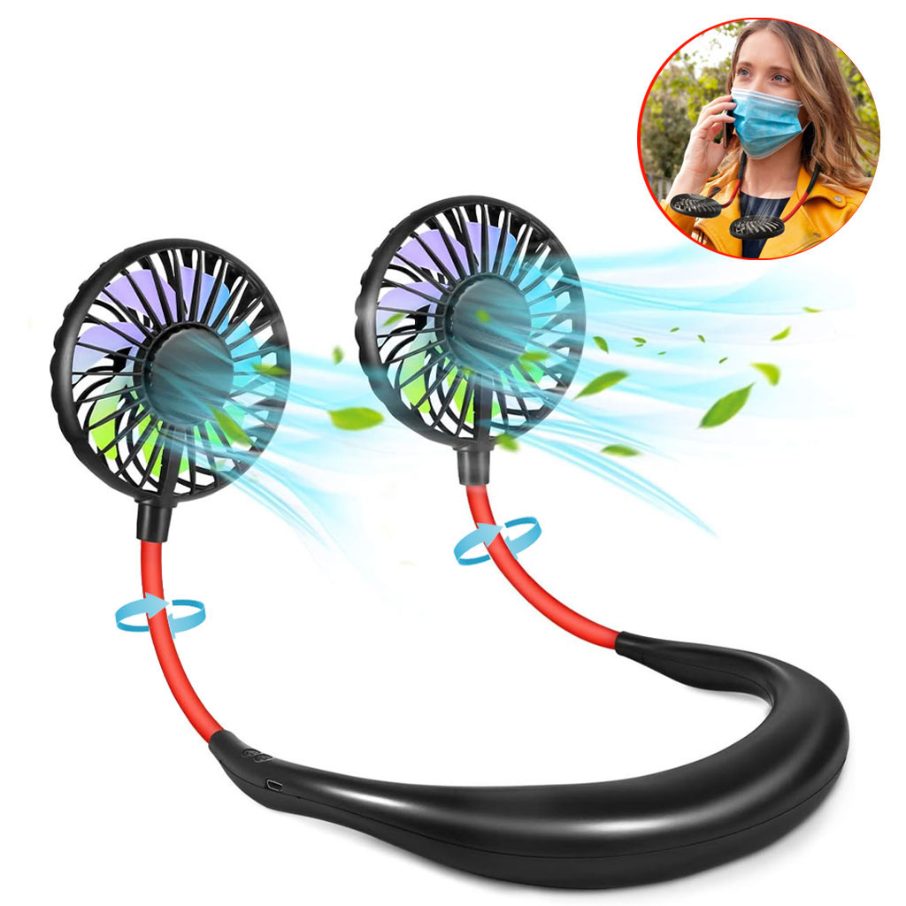 Ventilateur de cou, version améliorée, portable rechargeable USB, 3 vitesses, réglable à 360 degrés 1