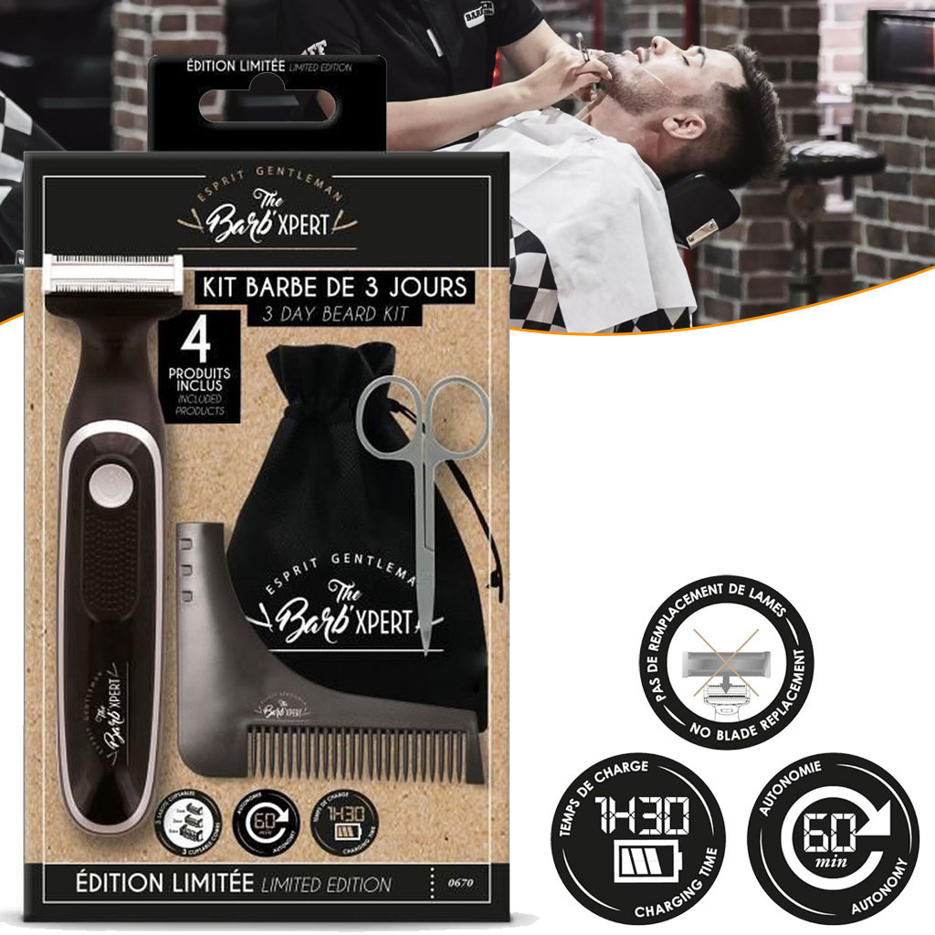 Kit Barbe Tondeuse Hybride, Ciseaux Barbe et Moustache, Peigne Sculptant - Pochette Barb'Xpert 1