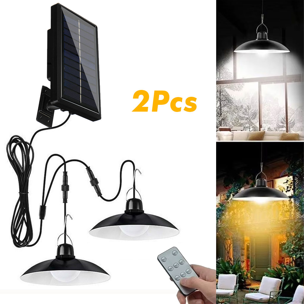 Lampe suspendue solaire à double tête avec télécommande pour intérieur et extérieur 1
