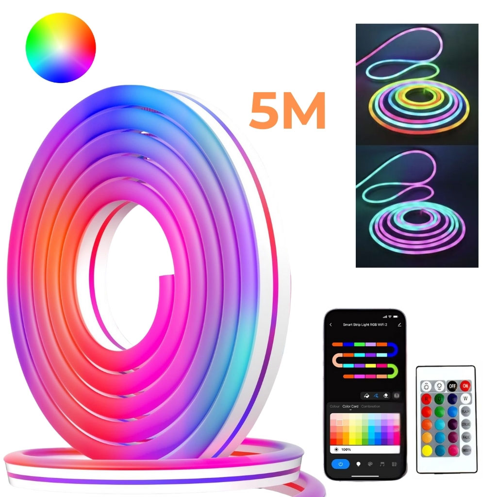 Bande LED Néon Flexible RGB 5m avec Bluetooth et USB – شريط إضاءة نيون مرن بطول 5 أمتار مع بلوتوث 1