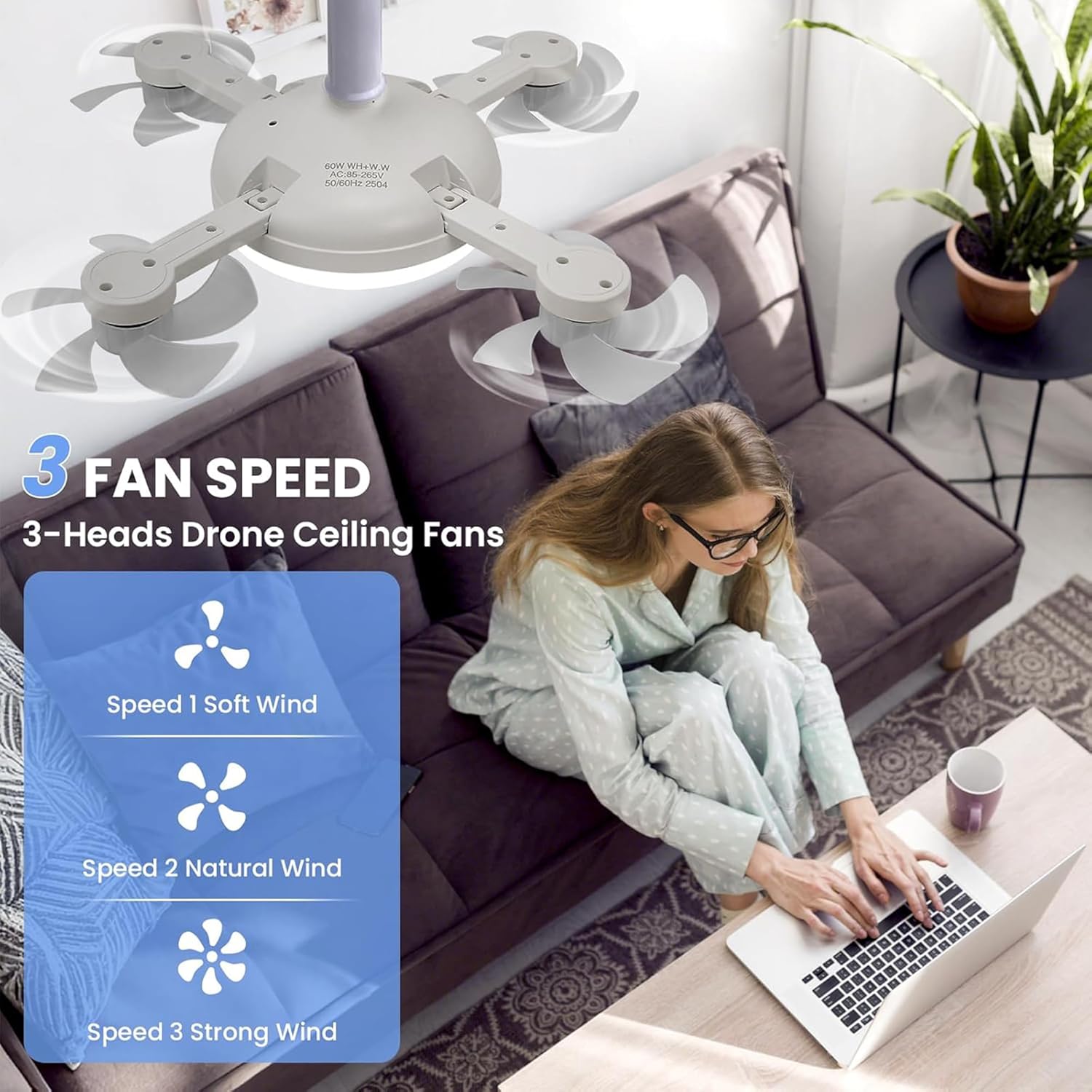 Ventilateur de Plafond LED Drone F4 avec Télécommande et Variateur - مروحة سقف ومصباح بتصميم الدرون مع ريموت كنترول - 6