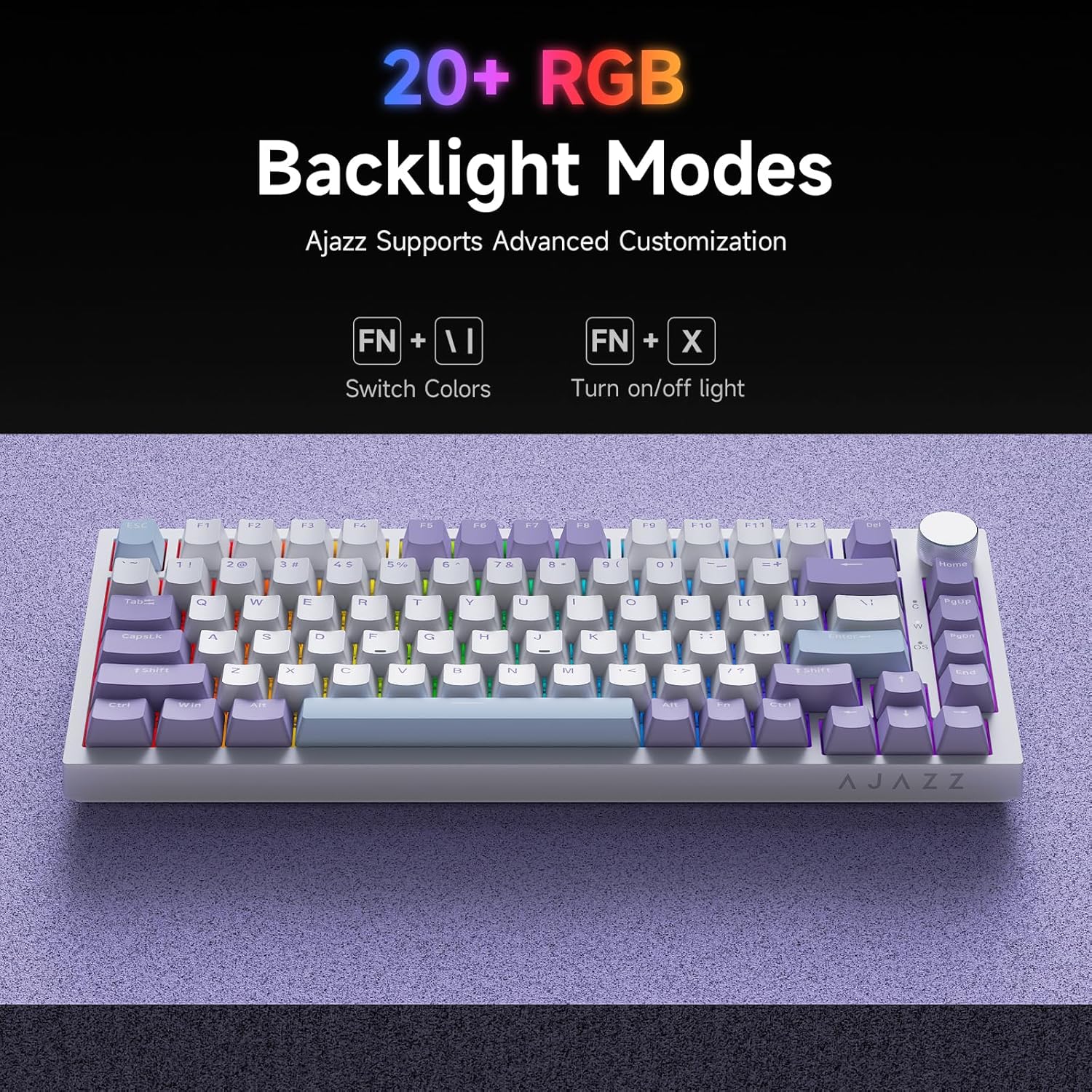 Clavier Mécanique Ajazz AK820 Purple avec Bouton de Volume et Structure Gasket - لوحة مفاتيح ميكانيكية - 6
