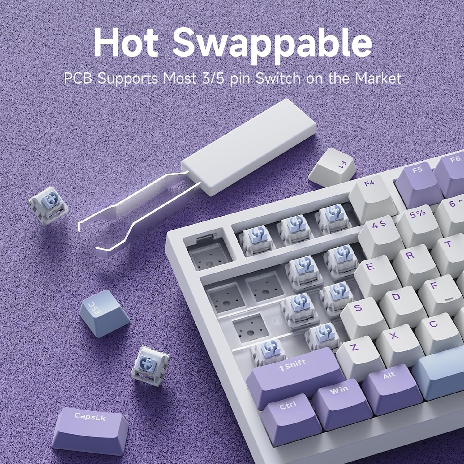 Clavier Mécanique Ajazz AK820 Purple avec Bouton de Volume et Structure Gasket - لوحة مفاتيح ميكانيكية - 5