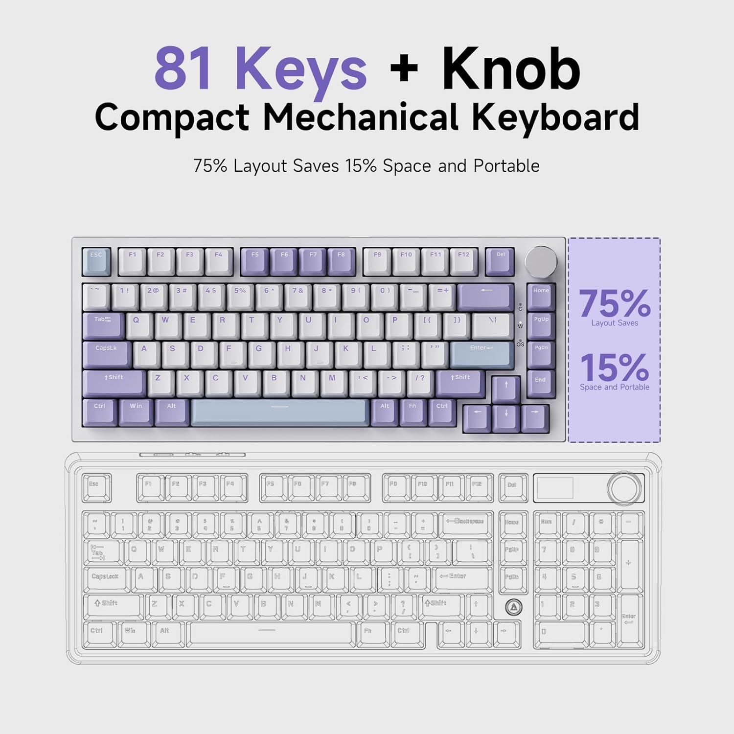 Clavier Mécanique Ajazz AK820 Purple avec Bouton de Volume et Structure Gasket - لوحة مفاتيح ميكانيكية - 7