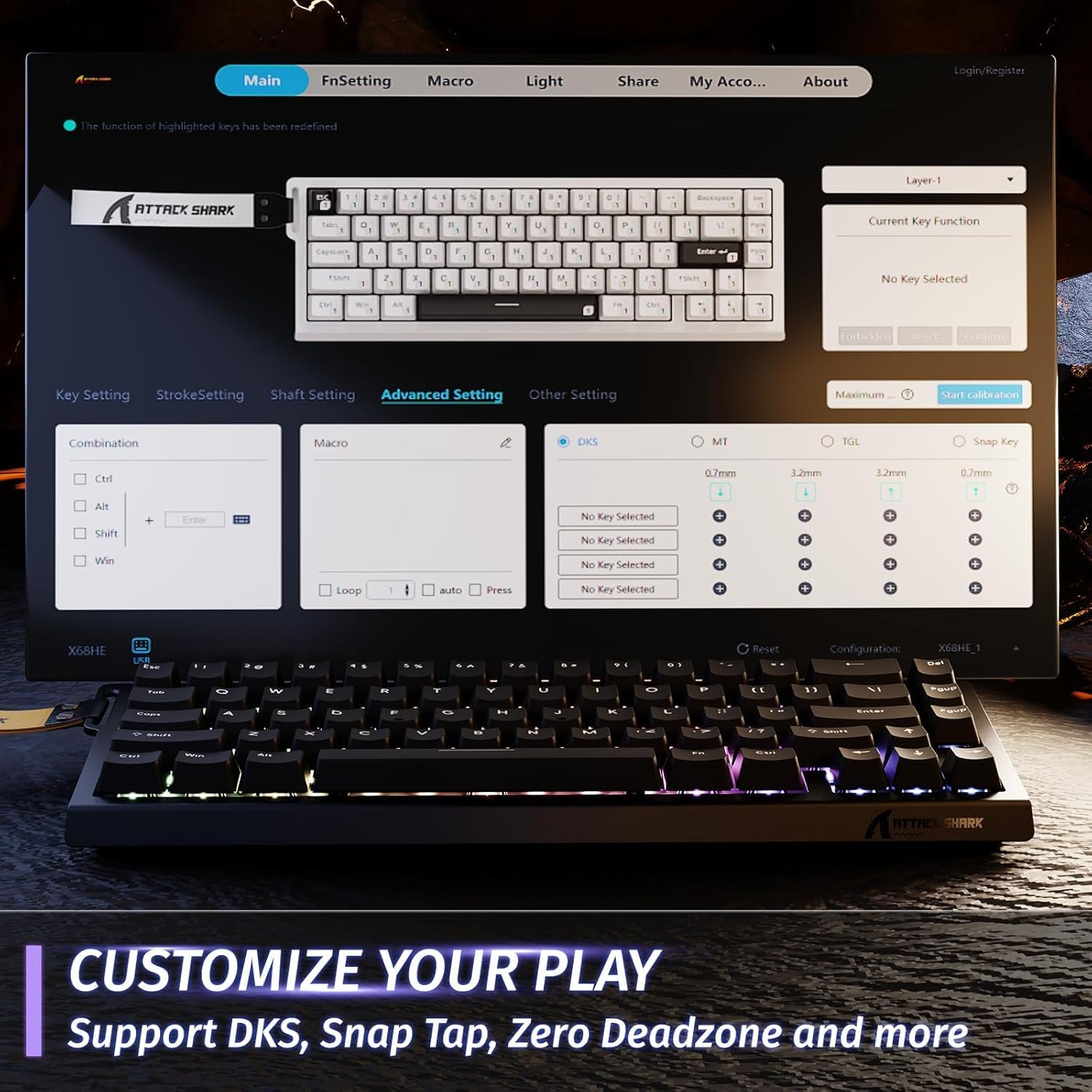 Clavier Gaming Magnétique ATTACK SHARK X68HE 60% avec Rapid Trigger et 8000Hz - لوحة مفاتيح المغناطيسية 4