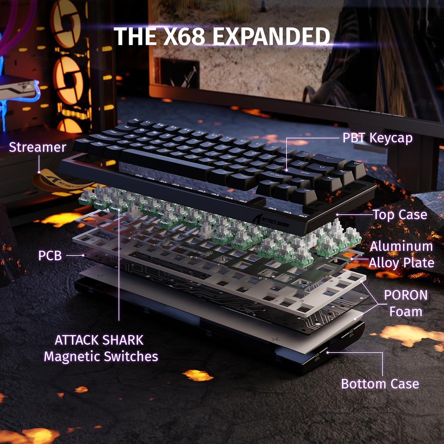 Clavier Gaming Magnétique ATTACK SHARK X68HE 60% avec Rapid Trigger et 8000Hz - لوحة مفاتيح المغناطيسية 9