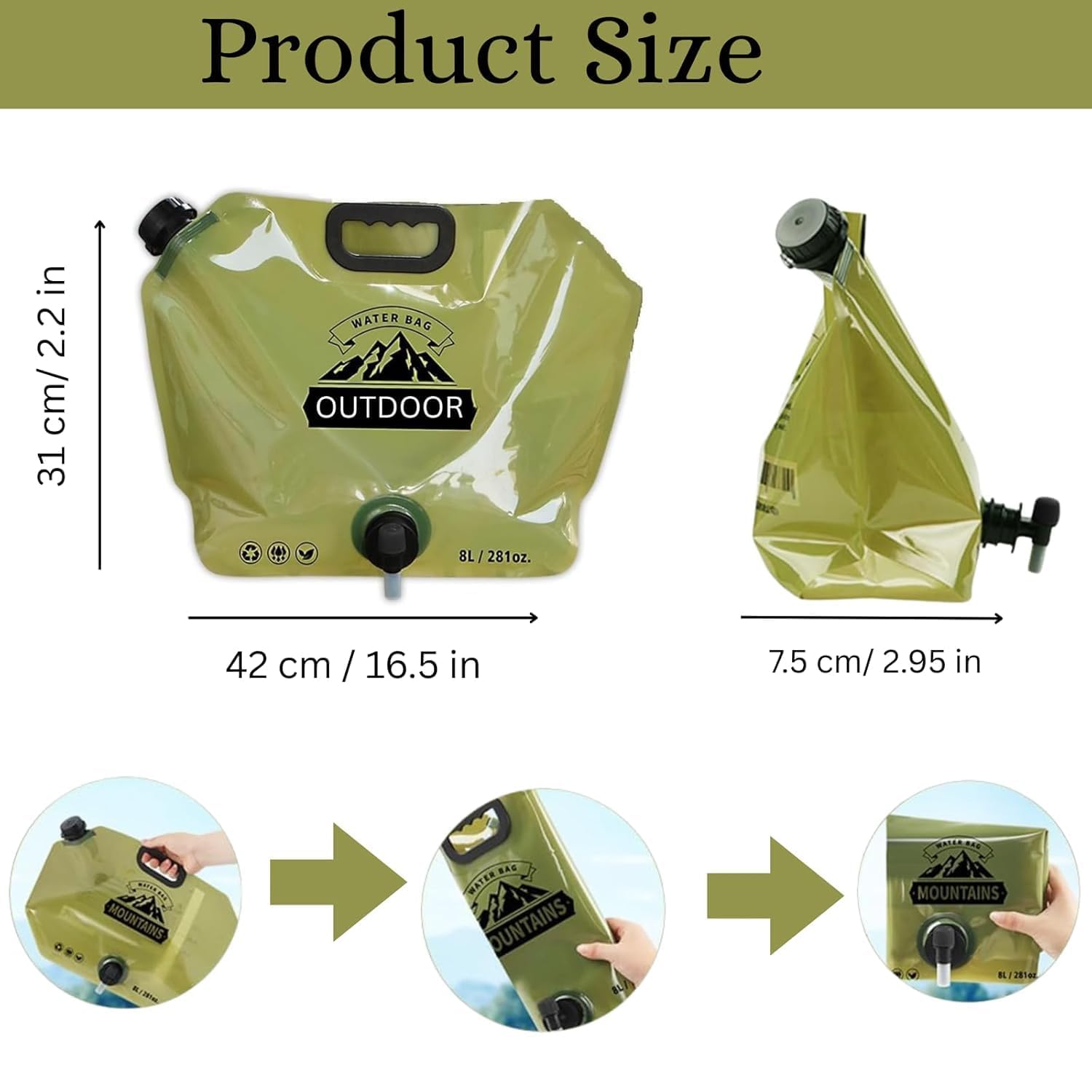 Réservoir d'Eau Pliable 8L Portable pour Camping et Randonnée - خزان مياه قابل للطي سعة 8 لتر للرحلات والخرجات - 3