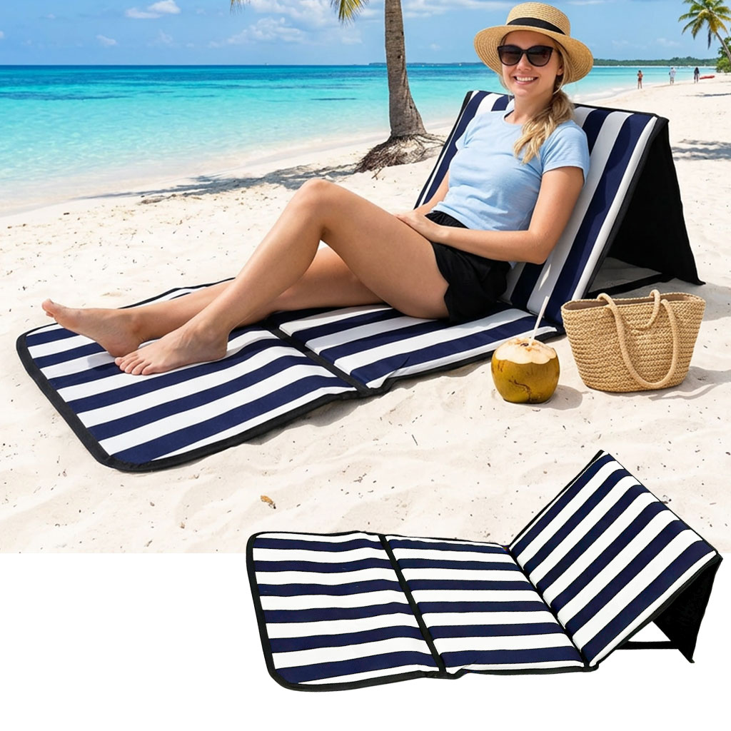 Tapis de Plage Pliable avec Dossier Réglable - حصيرة وكرسي الشاطئ القابل للطي مزود بمسند ظهر 1