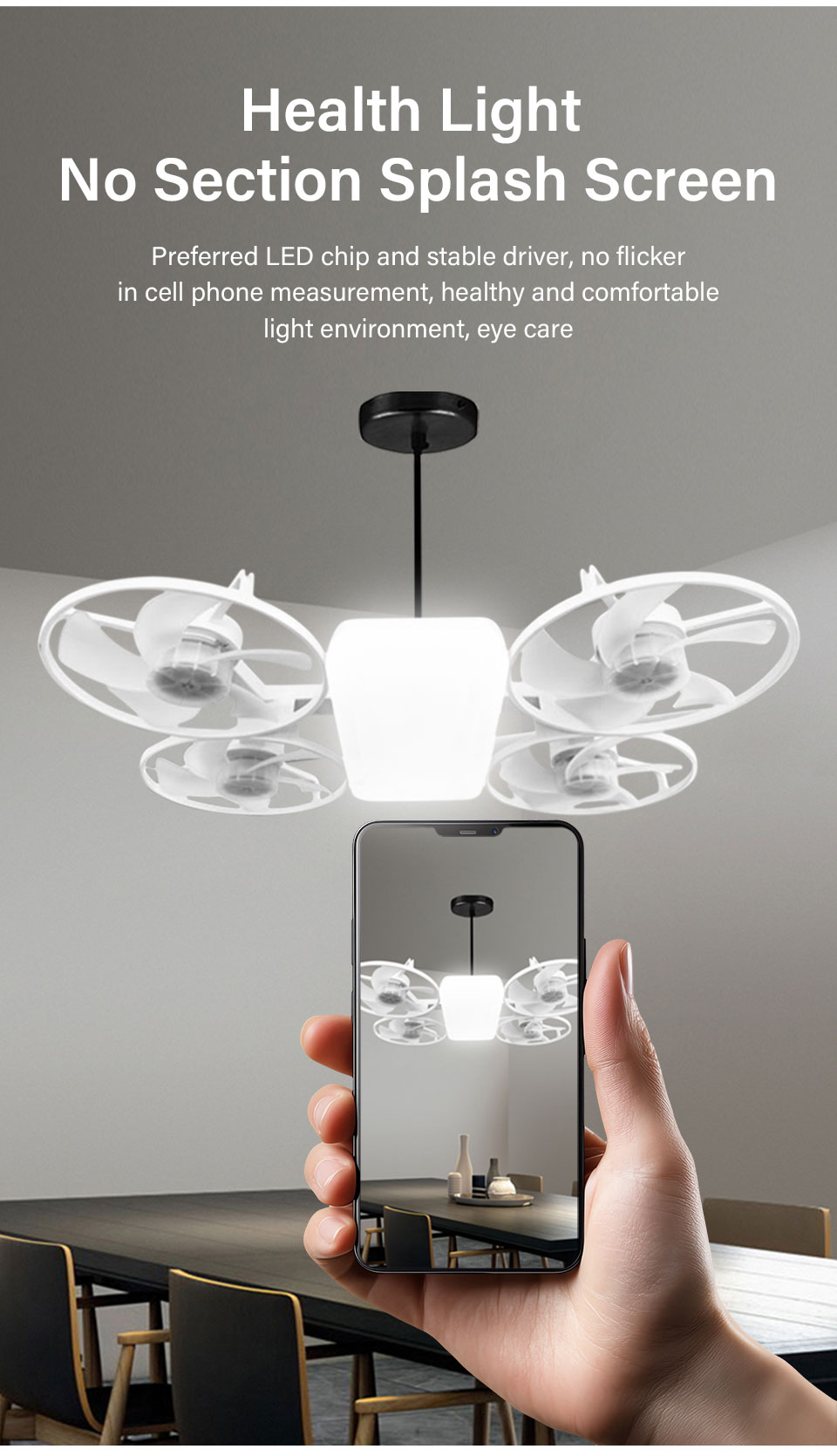 Ventilateur de Plafond Lumineux Design Drone E27 avec Télécommande - مروحة إضاءة ذكية بتصميم طائرة درون مع يد تحكم - 10