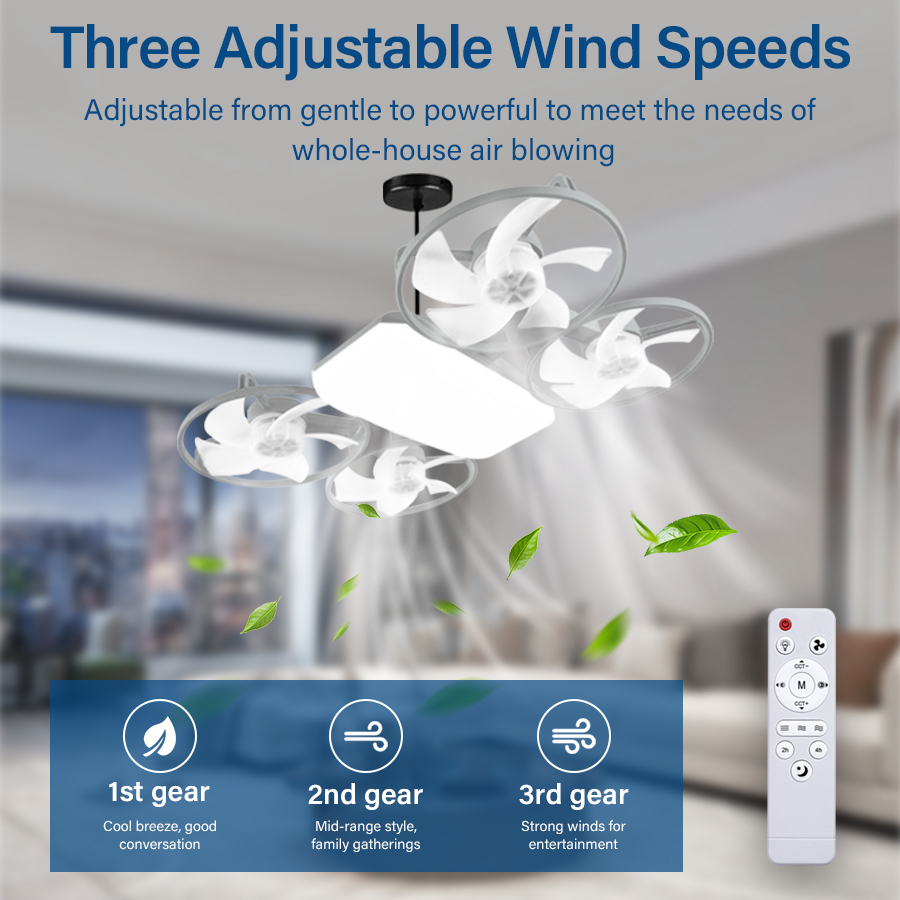Ventilateur de Plafond Lumineux Design Drone E27 avec Télécommande - مروحة إضاءة ذكية بتصميم طائرة درون مع يد تحكم - 13