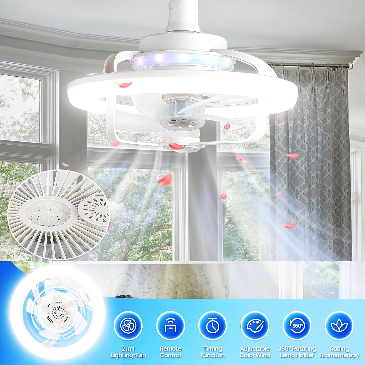 Ventilateur de Plafond Lumineux E27 avec Éclairage RGB et Télécommande - مروحة السقف الذكية إضاءة ملونة مع ريموت - 7