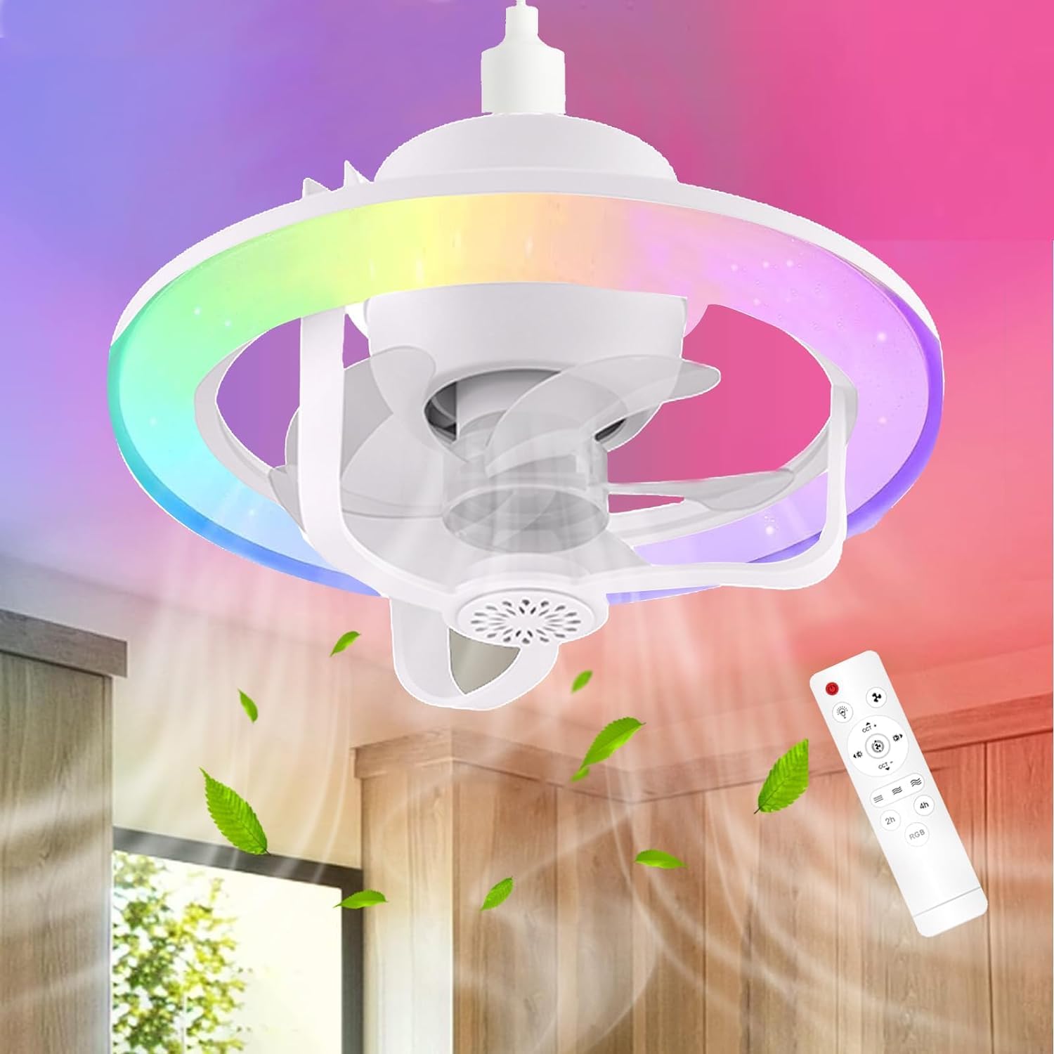 Ventilateur de Plafond Lumineux E27 avec Éclairage RGB et Télécommande - مروحة السقف الذكية إضاءة ملونة مع ريموت 2