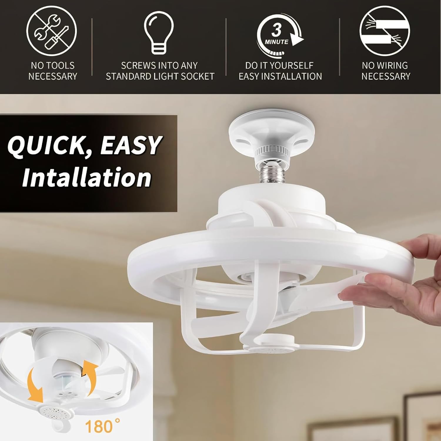 Ventilateur de Plafond Lumineux E27 avec Éclairage RGB et Télécommande - مروحة السقف الذكية إضاءة ملونة مع ريموت 5
