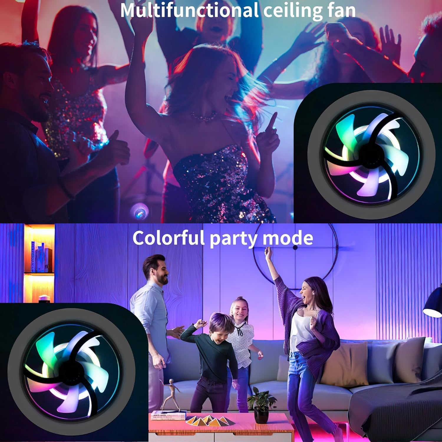 Ventilateur de Plafond Lumineux E27 avec Éclairage RGB et Télécommande - مروحة السقف الذكية إضاءة ملونة مع ريموت 10