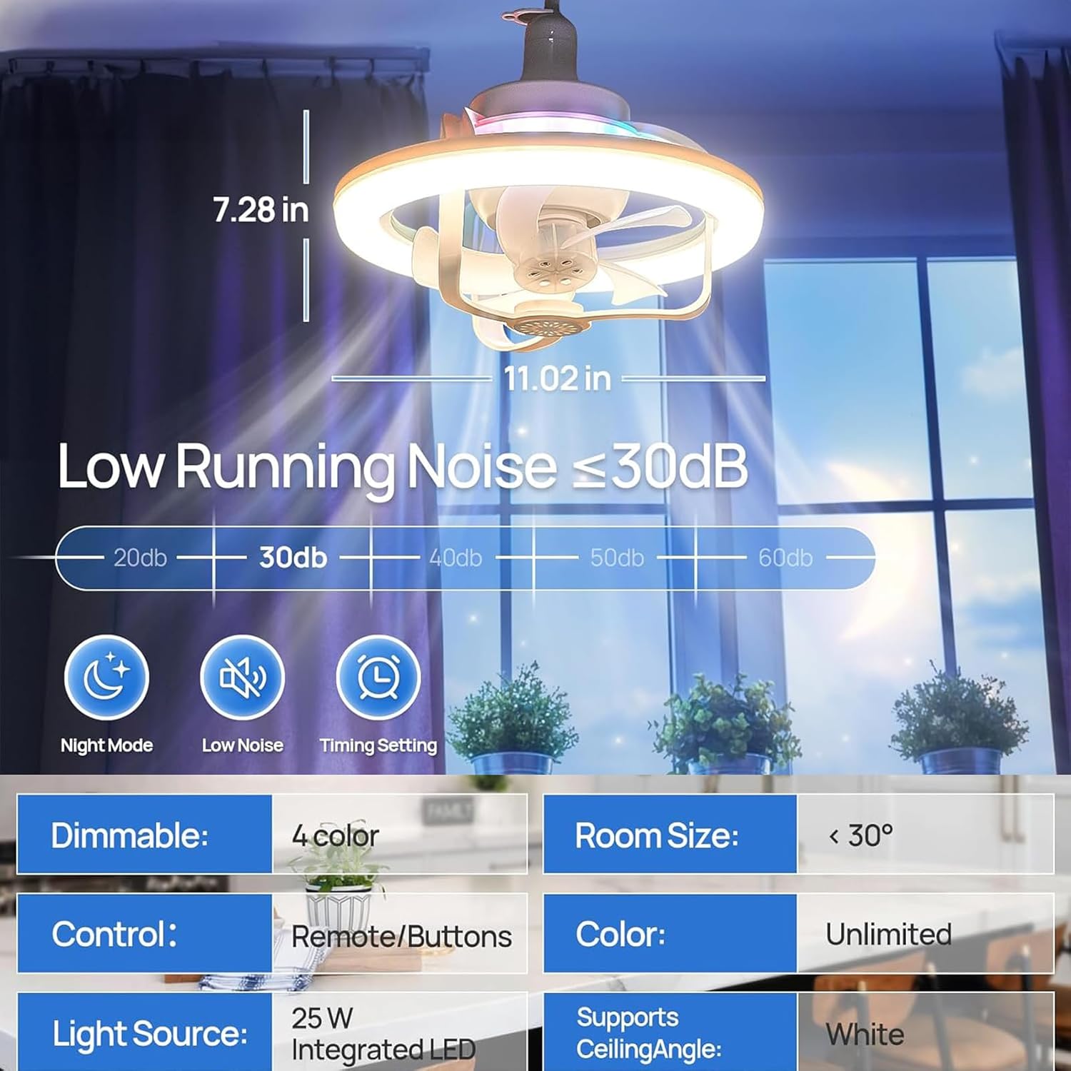 Ventilateur de Plafond Lumineux E27 avec Éclairage RGB et Télécommande - مروحة السقف الذكية إضاءة ملونة مع ريموت 13
