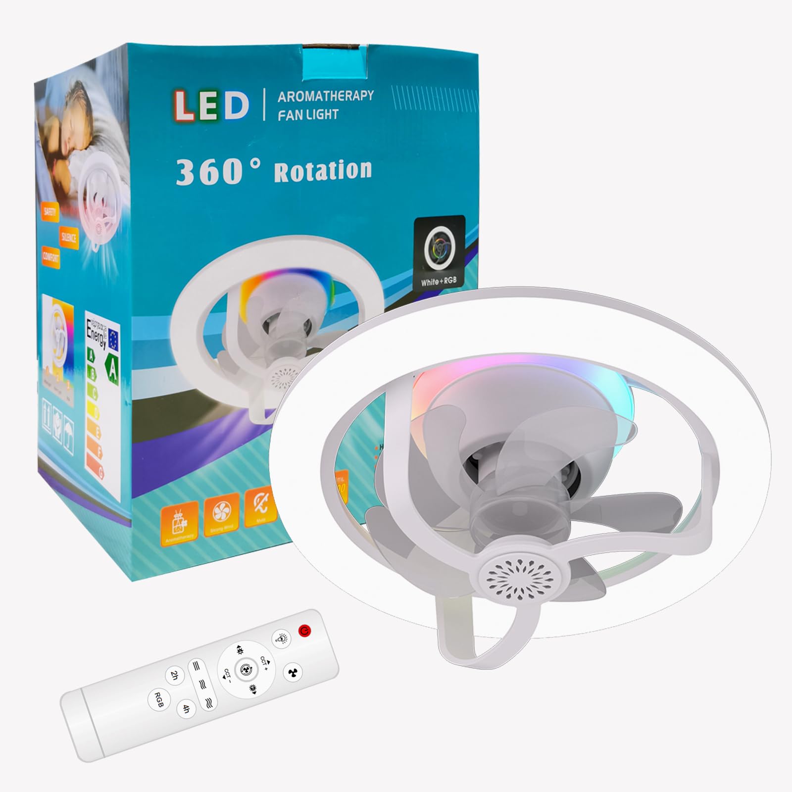 Ventilateur de Plafond Lumineux E27 avec Éclairage RGB et Télécommande - مروحة السقف الذكية إضاءة ملونة مع ريموت - 1