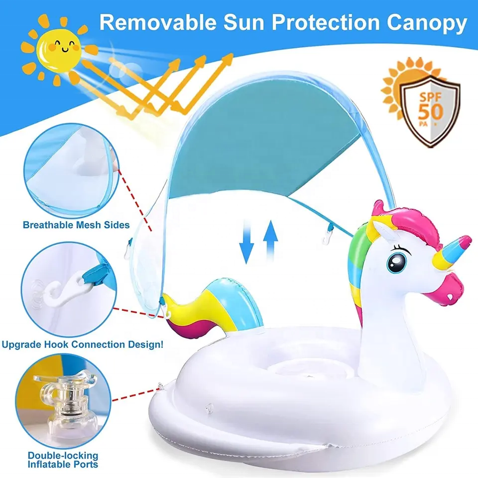 Bouée Flotteur Licorne pour Bébé avec Parasol Anti-UV - عوامة المسبح للأطفال بتصميم وحيد القرن مع مظلة حماية - 6