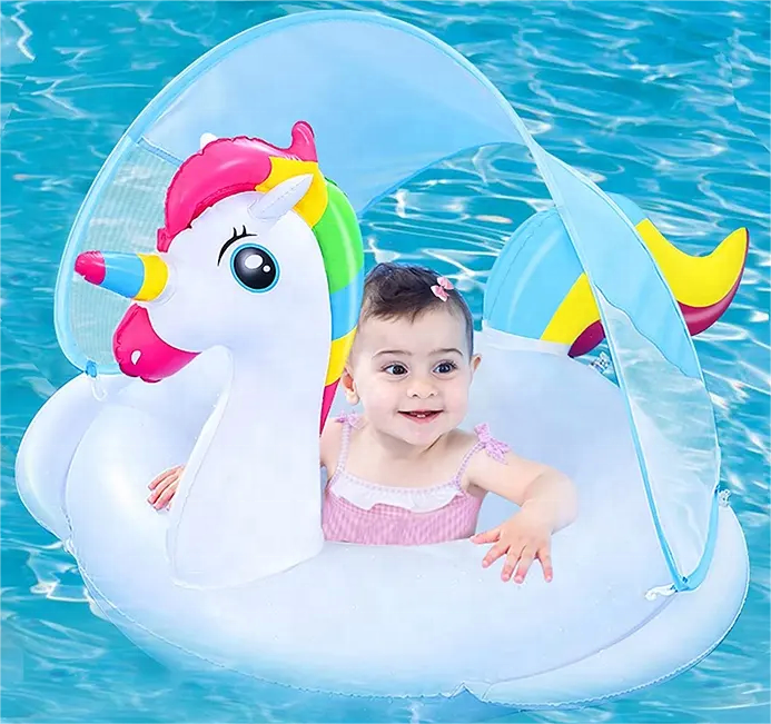 Bouée Flotteur Licorne pour Bébé avec Parasol Anti-UV - عوامة المسبح للأطفال بتصميم وحيد القرن مع مظلة حماية 1