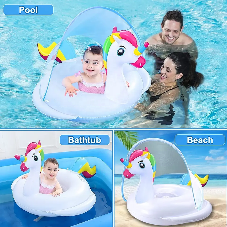 Bouée Flotteur Licorne pour Bébé avec Parasol Anti-UV - عوامة المسبح للأطفال بتصميم وحيد القرن مع مظلة حماية 4