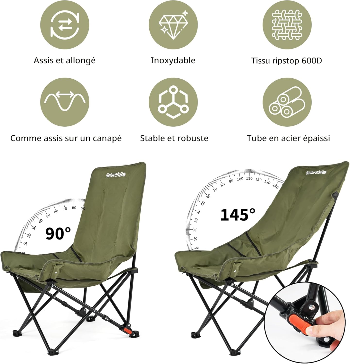 Chaise de Camping Pliante avec Dossier Réglable - كرسي تخييم بظهر عالي مريح قابل لتمديد - 11