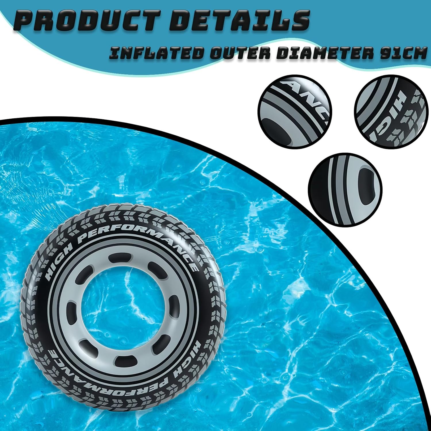 Bouée de Natation Adulte Design Pneu Sport en PVC Haute Résistance - عوامة وعجلة سباحة للبالغين بتصميم إطار السيارة الرياضي - 7