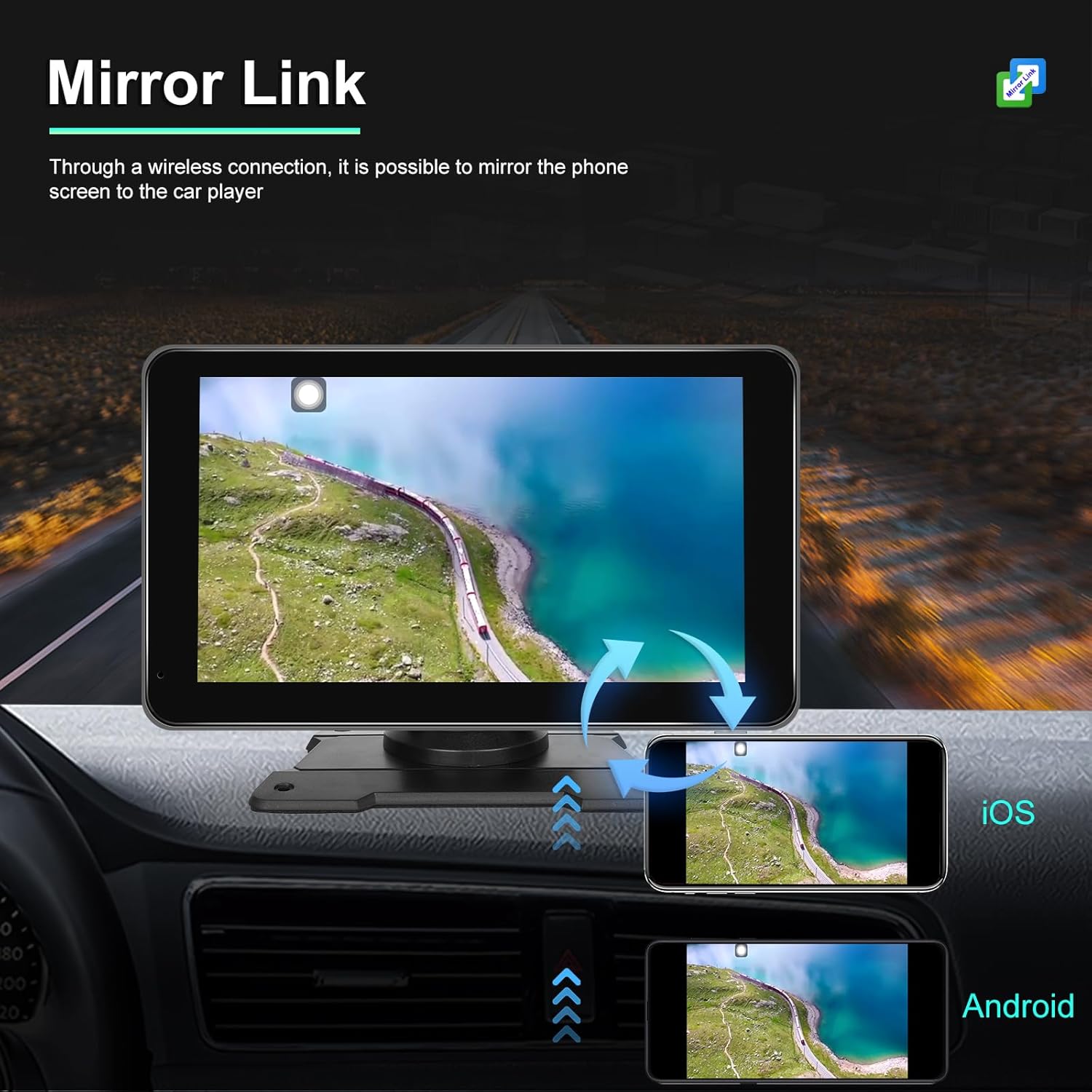 Écran Autoradio Portable 7P Tactile - CarPlay et Android Auto - شاشة السيارة الذكية المحمولة 7 بوصة تدعم كربلاي وأندرويد أوتو - 6