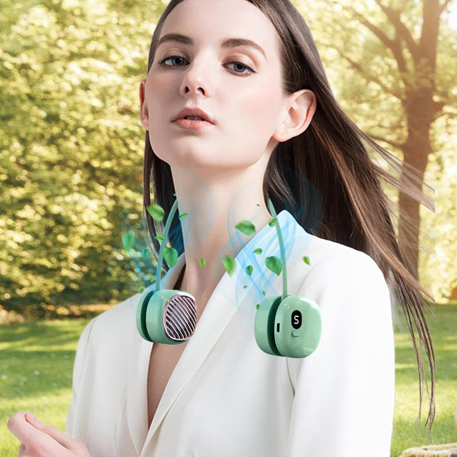 Ventilateur de Cou Portable Pliable - Design Macaron Écran LED et Rechargeable USB-C - مروحة الرقبة المحمولة والذكية القابلة للطي بـ 5 سرعات وشاشة 13