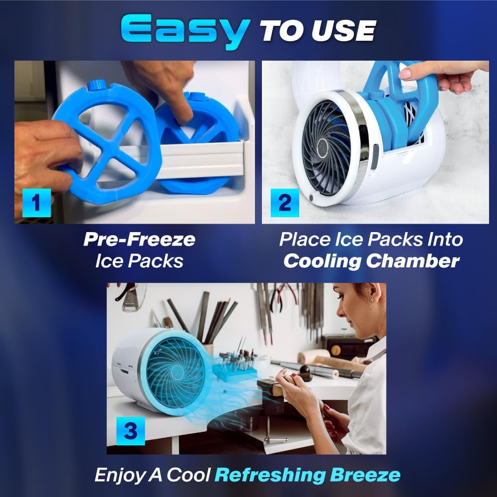 Mini Climatiseur Portable à Glace Technologie Jet Fan, 3 Vitesses et Éclairage LED - مبرد الهواء والثلج المدمج بـ 3 سرعات وإضاءة ملونة - 2