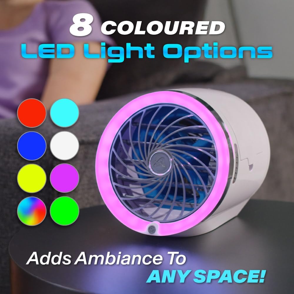 Mini Climatiseur Portable à Glace Technologie Jet Fan, 3 Vitesses et Éclairage LED - مبرد الهواء والثلج المدمج بـ 3 سرعات وإضاءة ملونة 3