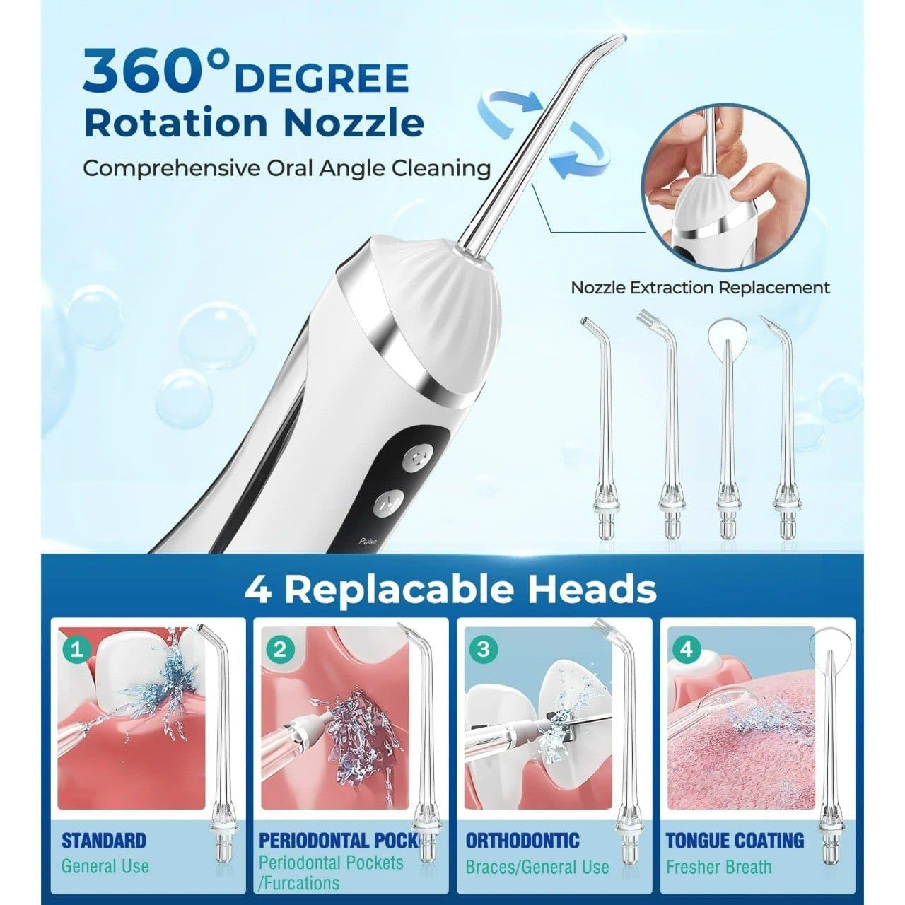 Hydropulseur Dentaire Sans Fil Jet Dentaire Portable à 3 Modes et 4 Buses - جهاز تنظيف الأسنان واللثة المائي - 9