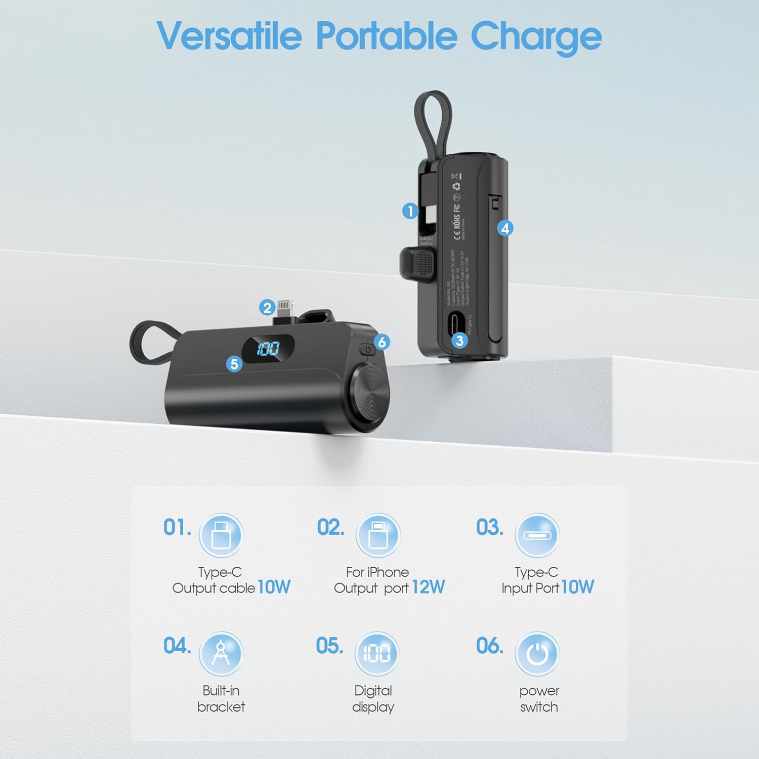 Mini Power Bank Portable Anker 10W 5000mAh avec Connecteur Direct - باور بانك مصغر ومحمول - 3