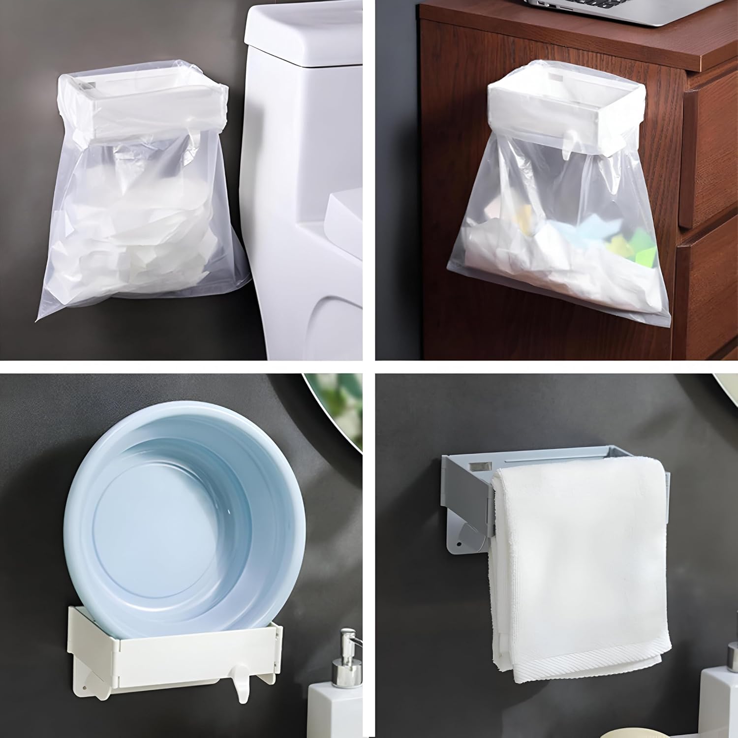 Support de Sac Poubelle Mural et Pliable Fixation Autocollante sans Perçage - حامل وموزع أكياس القمامة الجداري - 5