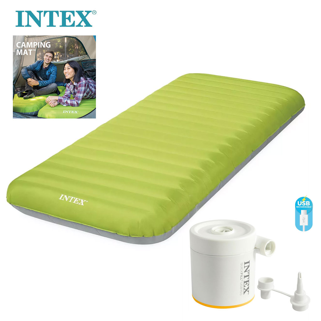 Matelas de Camping Gonflable Intex 64097NP - Technologie Fiber-Tech avec Pompe USB150 - مرتبة التخييم الهوائية "إنتكس" الفردية فائقة الخفة مع مضخة 1