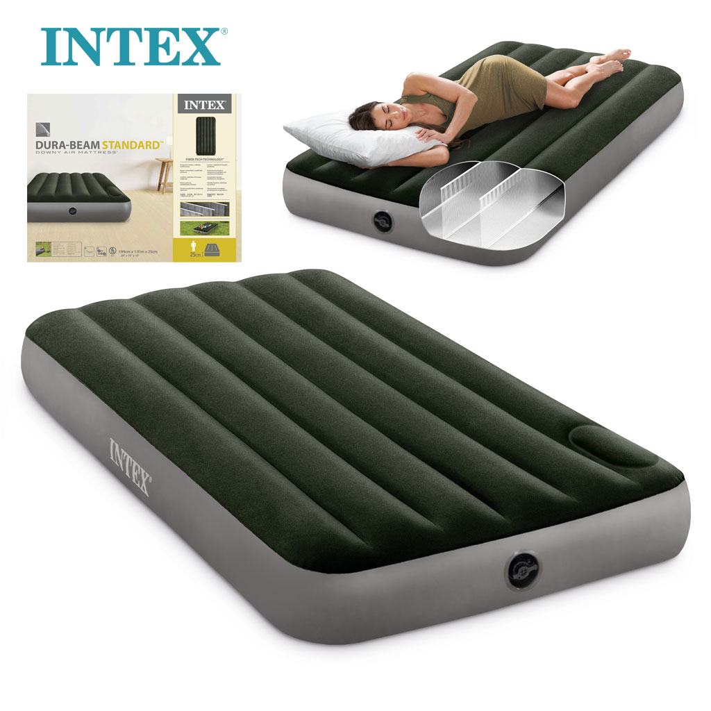 Matelas Gonflable Technologie Fiber-Tech avec Pompe à Pied Intégrée Intex 64761 - فرشة إنتكس الهوائية الكلاسيكية الفردية بمضخة قدم مدمجة