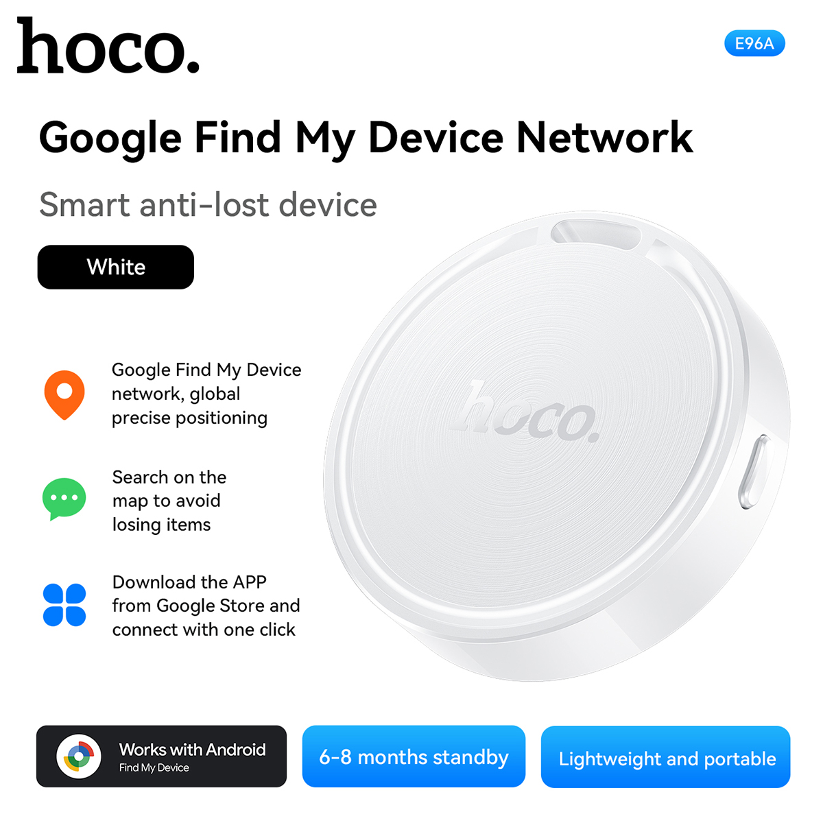Traceur Intelligent HOCO E96A Android Localisateur Bluetooth via Réseau Google Find My Device - جهاز التتبع ومحدد المواقع الذكي لهواتف أندرويد 5