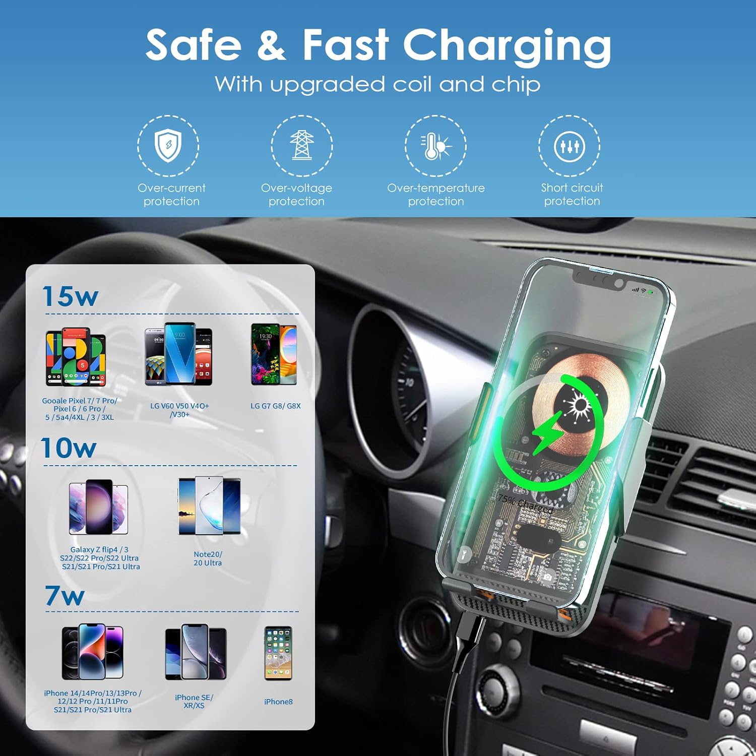 Support Auto Chargeur Sans Fil Qi 15W avec Capteur Intelligent - شاحن وحامل الهاتف اللاسلكي الذكي للسيارات - 4