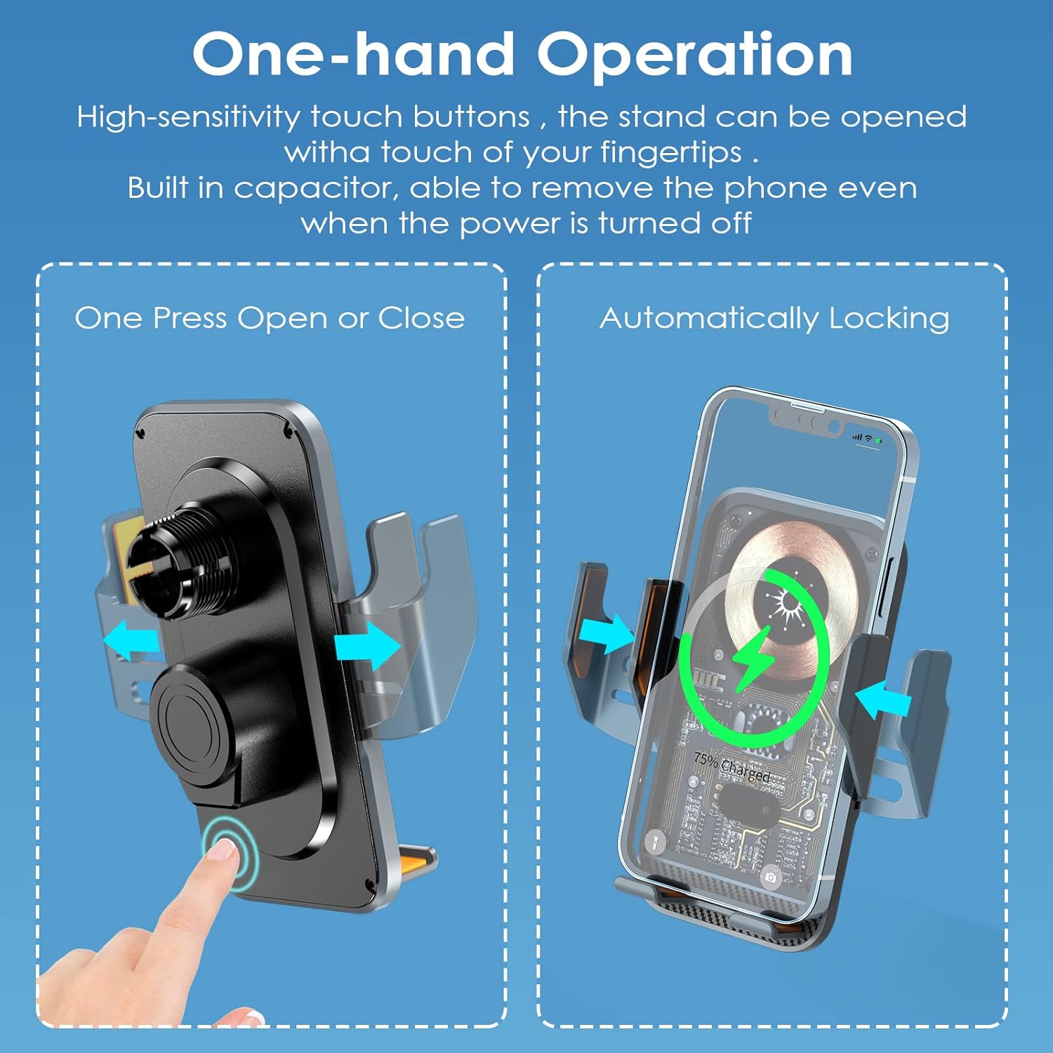 Support Auto Chargeur Sans Fil Qi 15W avec Capteur Intelligent - شاحن وحامل الهاتف اللاسلكي الذكي للسيارات - 5