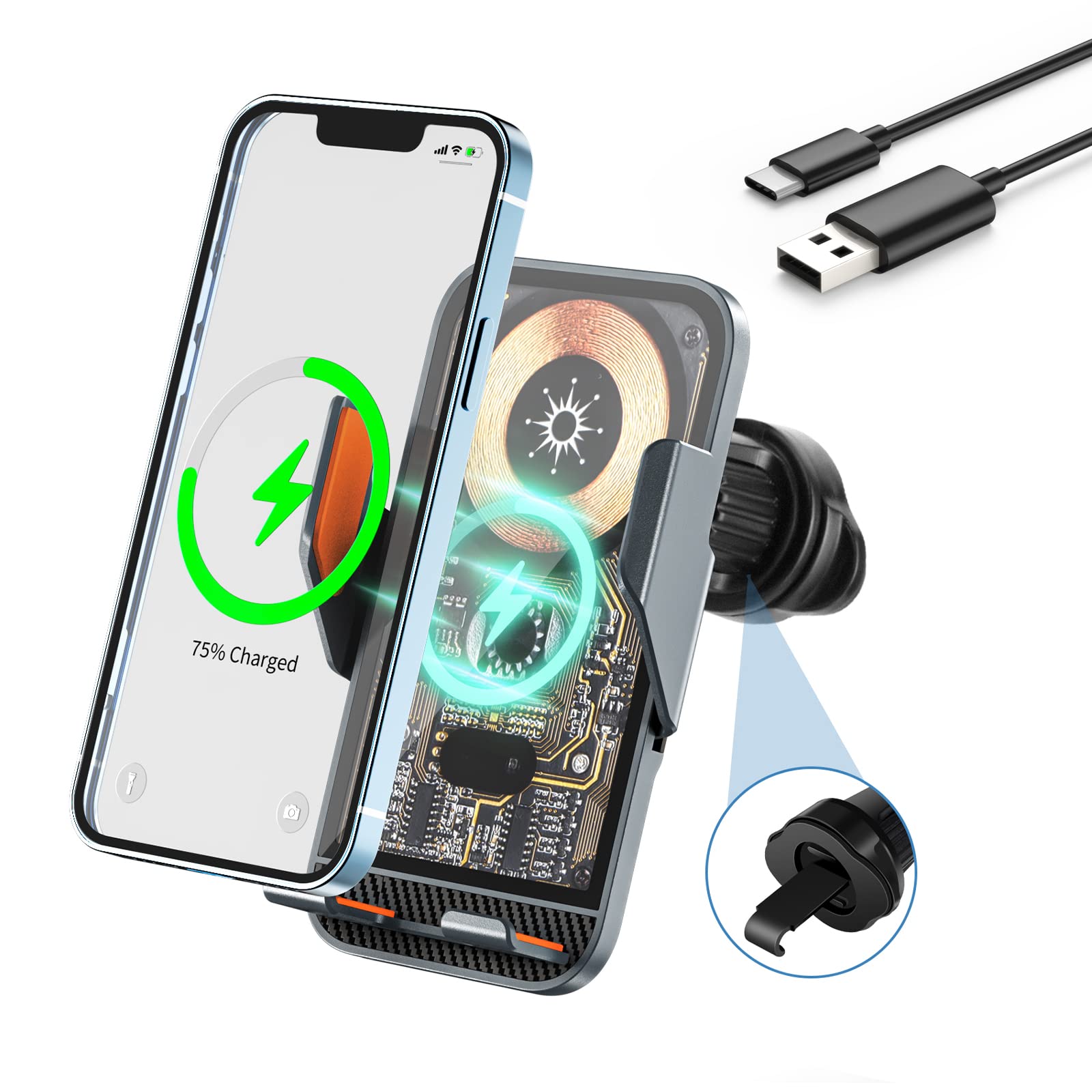 Support Auto Chargeur Sans Fil Qi 15W avec Capteur Intelligent - شاحن وحامل الهاتف اللاسلكي الذكي للسيارات 2